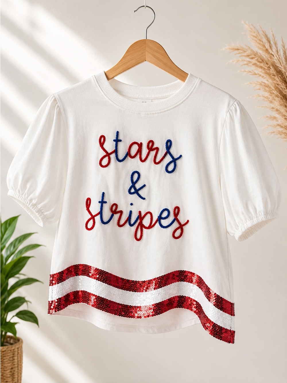 Peach Love California White Tee with Red & Blue 'Stars & Stripes'